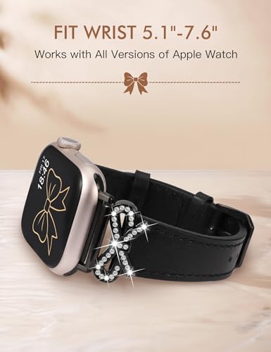 TOYOUTHS Bow Leather Band Compatible with Apple Watch Band 41mm 40mm 38mm Women, Top Grain Leather Strap Thin Slim Fancy Dressy Cute Designer Wristband for iWatch Series 9 SE 8 7 6 5 4 3 2 1