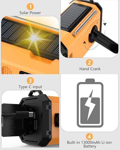 48100mWh NOAA Emergency Weather Radio, Solar Hand Crank Radio,Portable AM/FM/NOAA Radio with 700LM Crank Flashlight, Reading Lamp,Compass,SOS for Hurricane Storm Emergency Survival Kit Outdoor Camping