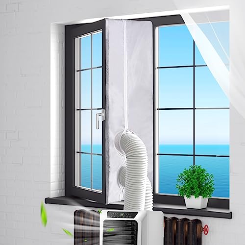 300CM (118") Portable Dryer Window Vent Kit with 2 Zipper Doors, Universal Casement Window Vent Seal Kit for Mobile Dryer and Air Conditioner, Upgraded Full Sealing Waterproof AC Window Seal Kit