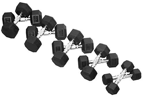 Fitvids Rubber Encased Hex Dumbbell, 45LB Single