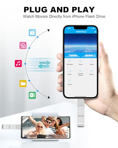 App*le Mfi Certified 128GB iDiskk Photo Storage Stick iPhone USB Storage Flash Drive for iPhone USB Storage Photo Saver Flashdrive for Mac,iPad,PC Thumb Drive for iPhone Photos Videos Auto Backup