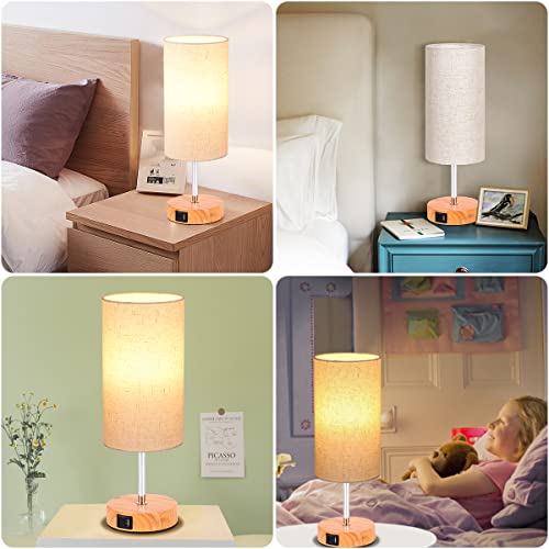 Dott Arts Table Lamp for Bedroom, 3-Color Bedside Lamps with Pull Chain, Bedroom Table Lamps for Nightstand,Small Lamp for Living Room, Bulb Included Grey Striped …