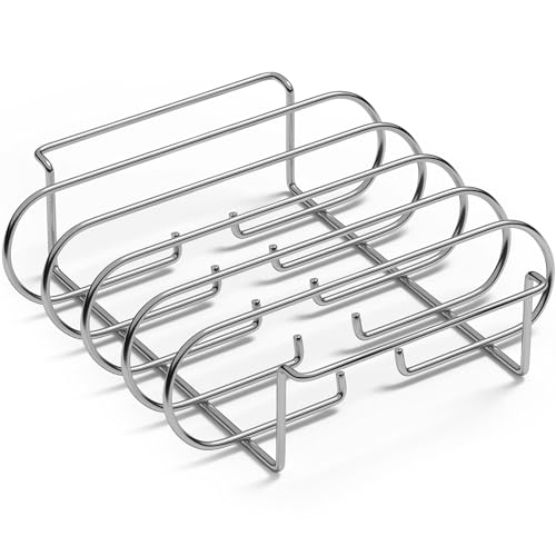 Sorbus Non-Stick Rib Rack - Porcelain Coated Steel Roasting Stand – Holds 4 Rib Racks for Grilling & Barbecuing - Perfect BBQ Accessories for Smoker and Grill - Convenient Design (Stainless Steel)