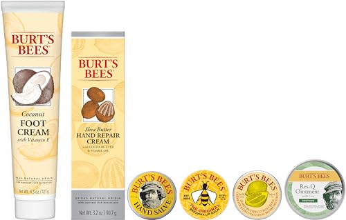Burt's Bees Christmas Gifts, 6 Stocking Stuffers Products, Timeless Minis Kit - Original Beeswax Lip Balm, Coconut Foot Cream, Milk Honey Body Lotion, Deep Cleansing Cream, Res-Q Ointment & Hand Salve