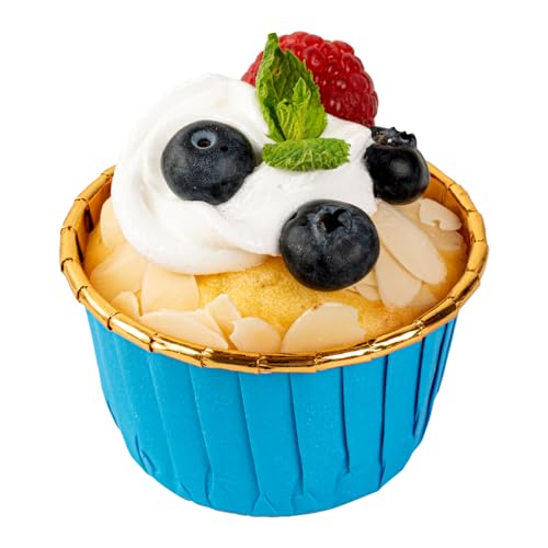 Restaurantware Panificio 3.5 Ounce Baking Cups 50 Greaseproof Foil Cups - Lids Sold Separately Oven-Ready Blue Foil Paper Muffin Liners Microwavable Disposable