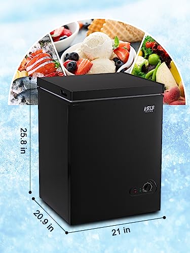 KRIB BLING Mini Chest Freezer 3.5 Cu.Ft 7 Gears Temperature Control Compact Deep Freezer with Top Open Door and Removable Storage Basket Black