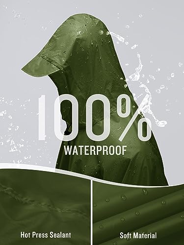 SaphiRose Hooded Rain Poncho Waterproof Raincoat Jacket for Men Women Adults (Army Green)