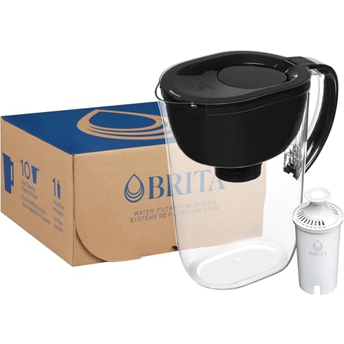 Brita Large Water Filter Pitcher for Tap and Drinking Water with SmartLight Filter Change Indicator, Includes 1 Standard Filter, BPA-Free, Lasts 2 Months, 10-Cup Capacity, Stretch Limo Black