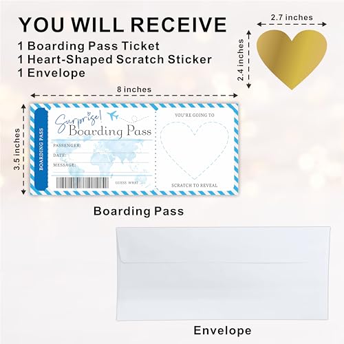 Surprise Boarding Pass Gift Ticket, DIY Scratch Off Travel Ticket Set With Envelope, Surprise Reveal Ticket Gift For Valentine's Day, Holidays, Birthday, Wedding, Anniversary - A49