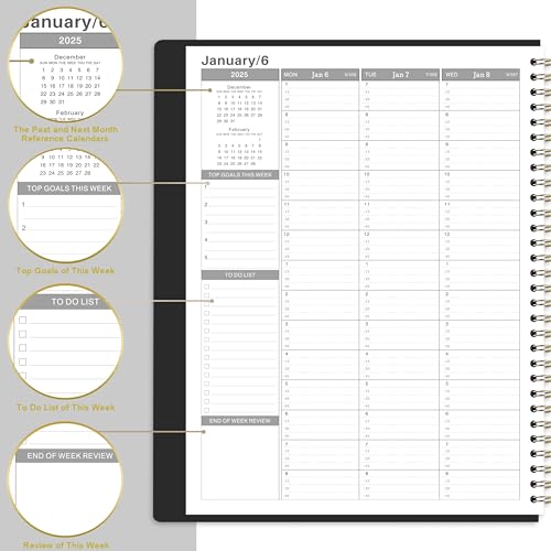 2024-2025 Weekly Appointment Book - Daily Hourly Planner from July 2024 - June 2025, 8.4" x 10.6", 15-Minute Interval, Flexible Leather Cover - Black