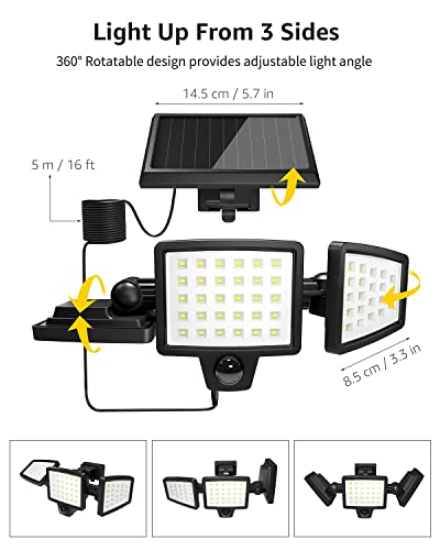Lepro Solar Lights for Outside, WL5000 Motion Activated Security Lights, Separate Solar Panel, 3 Adjustable Head 270° Wide Lighting Angle, IP65 Waterproof Wall Lamp for Porch Yard Garage