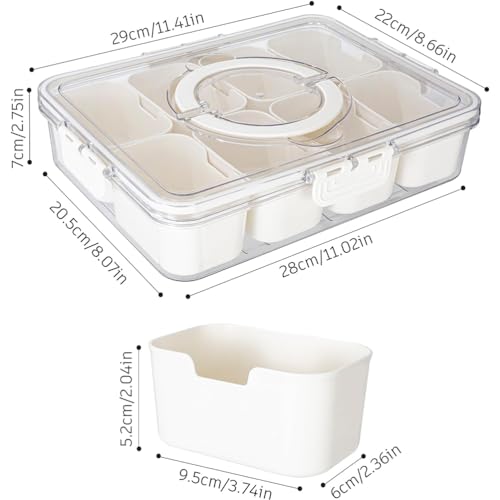 Divided Serving Tray with Lid and Handle - 8 Compartment Snackle Box Charcuterie Container, Food Container,Snack Tackle Box,Clear Snack Organizer Travel,For Party,Road Trips,Picnic,sport games 1pack