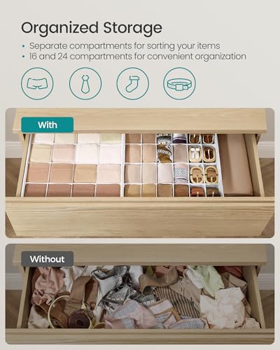 SONGMICS Set of 4 Drawer Organizers, Closet Organizers for Underwear, 80 Cells, Foldable Sock Holders, 11.8 x 11.8 x 3.9 Inches, for Storing Socks, Ties, Belts, Cloud White URUS011W01