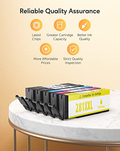 PGI-280 XXL/CLI-281 XXL Ink Cartridge 5 Color Value Pack Replacement for Canon 280 281 Ink Cartridges Compatible with Printer PIXMA TR8520 TR8620 TR7520 TR8600 TS6120 TS6220 TS9120