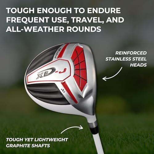 Precise XD-J Junior Golf Clubs Set – Right & Left Hand Options – Kids Golf Clubs for Ages 3-5, 6-8, 9-12 – Lightweight Graphite Shafts, Hybrid Club, Stand Bag – Boys & Girls Golf Set