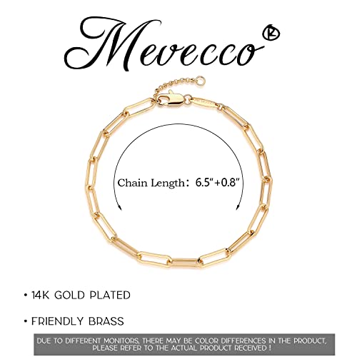 MEVECCO Bracelet for Women Gold Tennis Chain Baguette Zirconia Cut Faux Diamond 14K Gold Plated Dainty Simple Jewelry