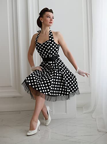 oten Women's Vintage Polka Dot Halter Dress 1950s Floral Sping Retro Rockabilly Cocktail Swing Tea Dresses