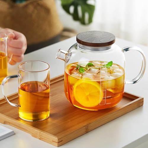 Glass Teapot with Infuser and Lid 40.6 fl oz, Stovetop Gas Safe, Thickened Heat Resistant Borosilicate Glass Tea Kettle