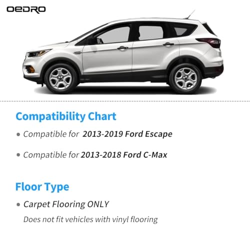OEDRO Floor Mats Fit for 2013-2019 Ford Escape, 2013-2018 Ford C-Max, TPE All-Weather Floor Mats Includes 1st and 2nd Row Full Set Liners