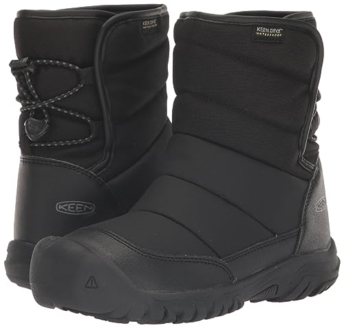 KEEN Puffrider Insulated Waterproof Durable Easy On Snow Boots, Black/Steel Grey, 5 US Unisex Big Kid