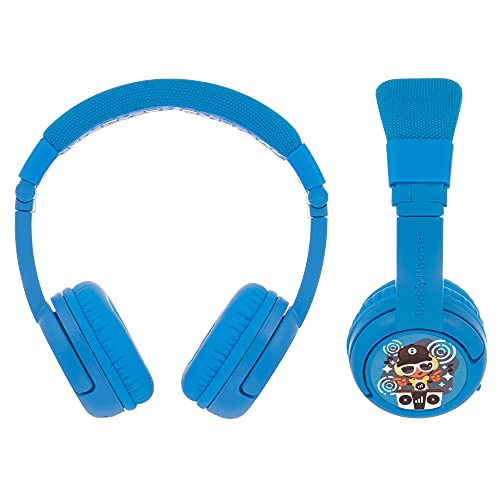 BuddyPhones Play+, Wireless Bluetooth Volume-limiting Kids Headphones, 75-85-94dB, 20-Hours Battery Life, Built-in Microphone, On-Ear Headset for School or Travel, Perfect for iPad, Tablet, CoolBlue