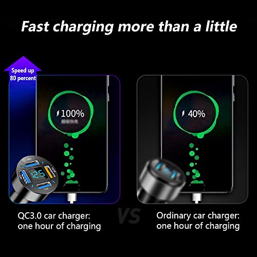 Car Charger 66W Super Fast Charging with USB 2.4A&QC 3.0(Voltmeter&LED Lights) Universal Quick Charge for 12-24V Car Cigarette Lighter Plug,Compatible with iPhone 14 13 12,S22 (2Pcs-Black-QC/2.4A)