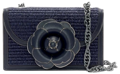 Oscar de la Renta, Raffia Woven TRO Bag, Navy