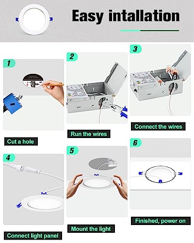 VOLISUN 12 Pack 3 inch LED Recessed Light, 5CCT Recessed Lighting with Junction Box, 2700K-5000K Selectable, Dimmable Canless Wafer Downlight, LED Ceiling Light ETL Certificated
