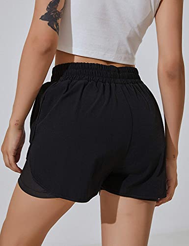 BMJL Women's Running Shorts Elastic Waistband High Waisted Shorts Pockets Sporty Workout Shorts Gym Athletic Shorts Pant(S,Black359)