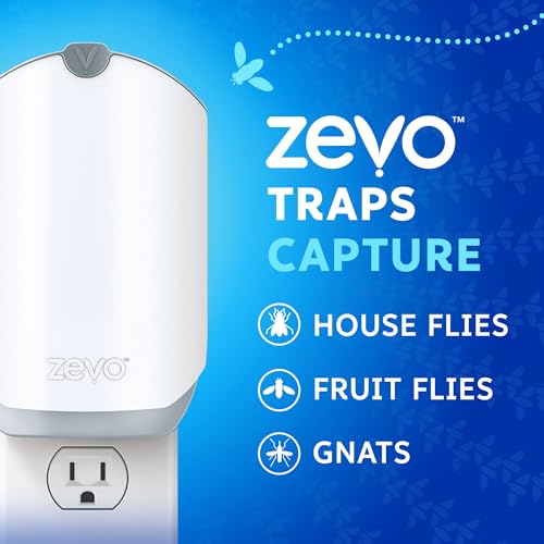 Zevo Flying Insect Trap for Indoors: Light Trap Captures Fruit Flies, Gnats and Houseflies, Starter Kit (1 Plug-in Base + 1 Cartridge)