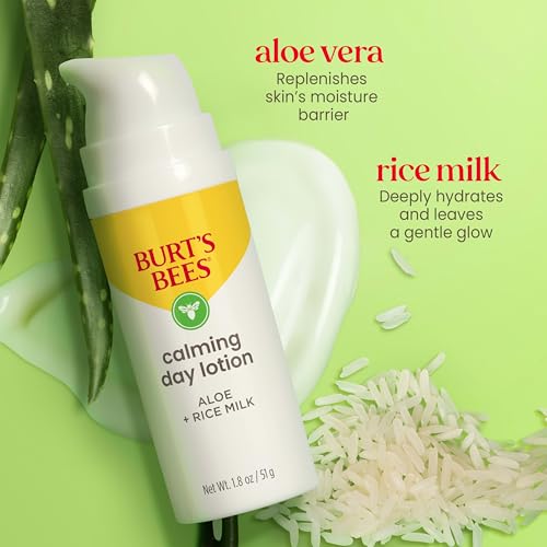 Burt's Bees Valentines Day Gifts, Calming Day Face Lotion With Aloe and Rice Milk, Soothing Face Lotion for Sensitive Skin, 98.9 Percent Natural Origin Skin Care, 1.8 oz. Bottle