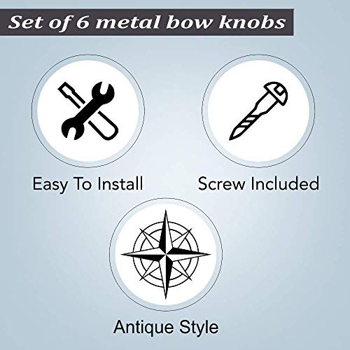 Perilla Home Set of 6 Brass Bow Knobs for Cabinet & Drawers Decorative Bow Knobs for Home Kitchen Cabinet Hardware Cupboard Metal knobs Door Dresser Wardrobe and Drawer Pulls