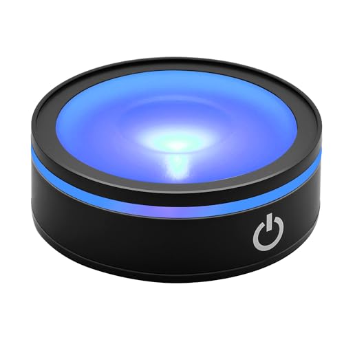 IFOLAINA LED Light Base Lighted Stand Display for Crystal Glass Ball Glass Art Tumbler RGB Multicolor Lighting Round Black Pedestal - Concave