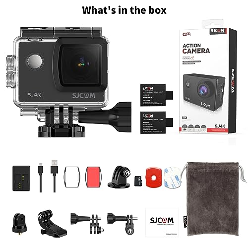 SJCAM SJ4000 Action Camera 4K30fps 40MP WiFi Camera with Stabilization,Underwater Waterproof Camera with 170°FOV,5X Zoom,Dual Batteries,32G SD Card and Helmet Mount Accessories Kits