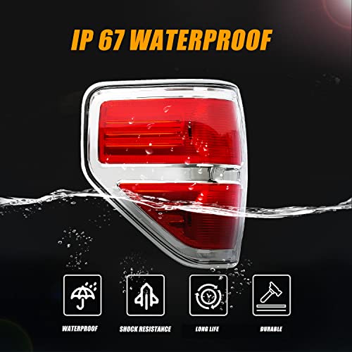 RANSOTO F150 Tail Light Compatible With Ford F-150 2009 2010 2011 2012 2013 2014 Left Driver Side Brake Light - Chrome Trim