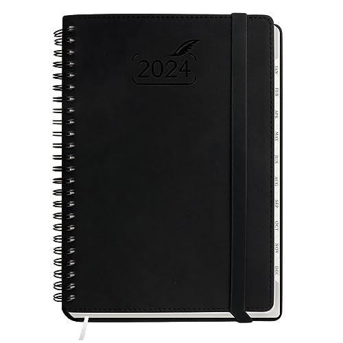 Pocket Planner 2024 2025 by BEZEND, 18 Months (July24-Dec25) [Black] Small Academic Year Planner, Daily Weekly and Monthly Calendar, Spiral Bound, Vegan Leather Soft Cover