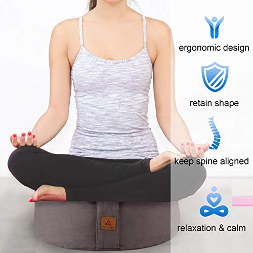 FelizMax Zafu Buckwheat Meditation Cushion,D=33cm/41cm H=14cm,Round Zabuton Meditation Pillow,Yoga Bolster Kneeling Pillow Premium Yoga Pillow Sitting on Floor Zippered Cotton Cover-33cm, Black