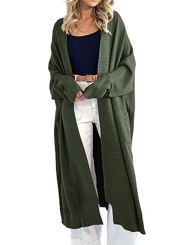 Danedvi Womens Long Cardigan Sweaters 2024 Fall Chunky Knit Oversized Slouchy Open Front Warm Coats with Pockets Army Green