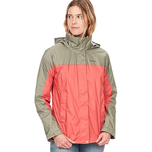 MARMOT Women's PreCip ECO Jacket | Lightweight, Waterproof Jacket for Women, Ideal for Hiking, Jogging, and Camping, 100% Recycled, Grapefruit/Vetiver, XX-Large