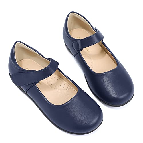 PANDANINJIA Girls Mary Jane School Uniform Shoes Dress Sandy Girls Flats for Toddler Little Kid Big Kid (Black Pu, 5 M US Big Kid)