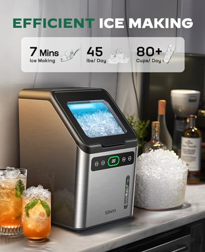 Silonn Ice Maker Countertop, Portable Ice Machine with Carry Handle, Self-Cleaning Ice Makers with Basket and Scoop, 9 Cubes in 6 Mins, 26 lbs per Day, Ideal for Home, Kitchen, Camping, RV