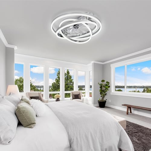 Dawn Whisper 24" Ceiling Fans with Lights, Flush Mount Ceiling Fan with Lights 6-Speed Remote Control, Modern Ceiling Fan with Light Low Profile for Bedroom, Living Room, Kids Room Black