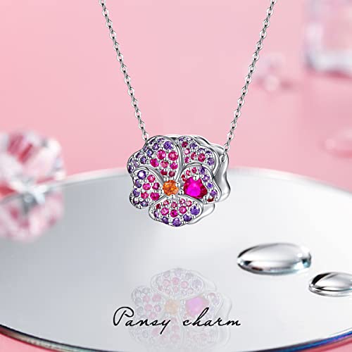 Purple Pink Pansy Flower Charm for Pandora Bracelet Necklace 925 Sterling Silver Violet Plant Charm Valentines Day Gift for Friend Wife Mom Daughter…