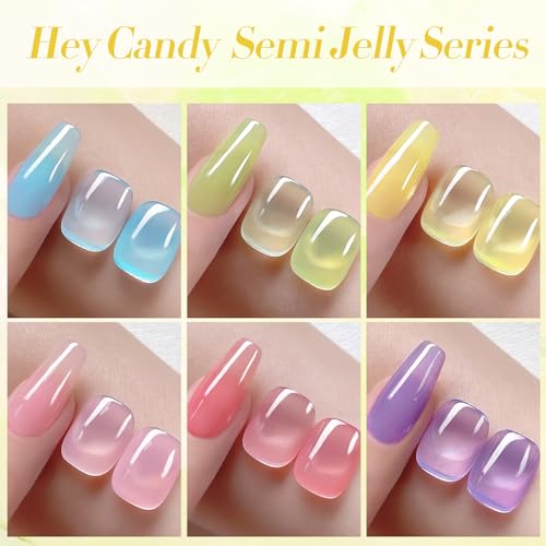 Born Pretty Jelly Gel Nail Polish Ice Jelly Neon Halloween Gel Polish Crystal Transparent Gel Polish Set Yellow Green Blue Purple Hot Pink Nail Art Varnish Manicure 6PCS Halloween's Collection Gift