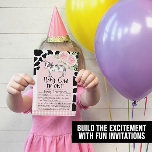 15 Holy Cow Im One Birthday Invitations Girl - Cow Birthday Party Invitations For Girls, Cow Invitations For Birthday Party Invitation Girl, Invitation Cards Birthday, Kids Birthday Invitations Girl