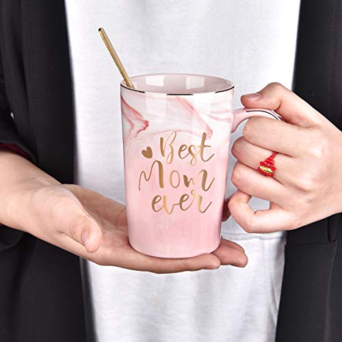 Best Mom Ever Coffee Mug Mom Mother Gifts Novelty Mothers Day Gifts for Mom from Daughter Son Women Gifts for Mom Mother Birthday Gifts for Mom Gold Printing 14Oz with Exquisite Box Packing Spoon