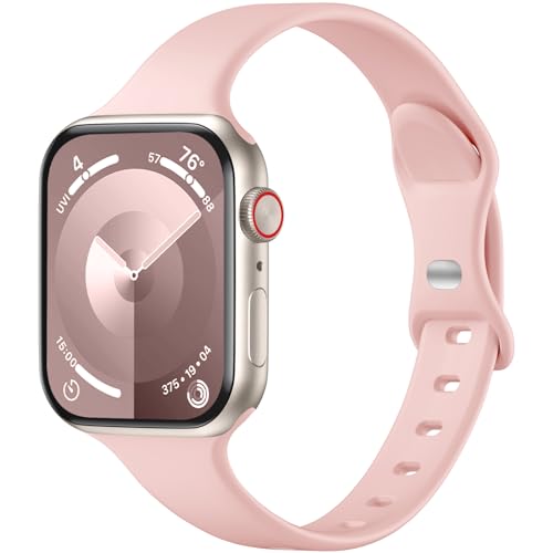 WJK Slim Bands Compatible with Apple Watch Bands 40mm 38mm 41mm, Women Men Silicone Straps Pomegranate for IWatch Series 9/8/7/6/5/4/3/2/1 Ultra