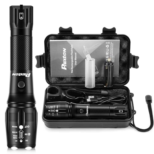 PHIXTON Rechargeable Flashlights High Lumens, 5000 Lumen USB C Chargeable LED Flashlight, Bright Strong Handheld Flash Lights, Long Lasting, Adjustable Focus, 5 Modes, for Emergencies Hiking Gift