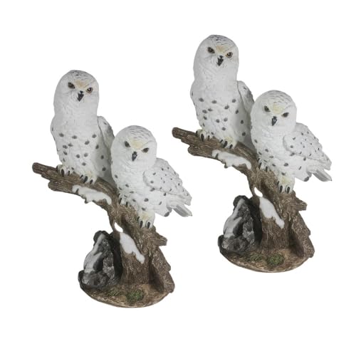 ICE ARMOR 2-PC Gift Set 12.25" H Snow Owl Couple on Tree Figurine Statue Ornament Home Room Office Decor Ideas for Housewarming, Holidays and Birthdays