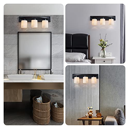 ANJIADENGSHI Bathroom Vanity Light, Modern Black Bathroom Light Fixtures Over Mirror, Wall Sconce Light with with White Glass Shade, 2-Light Bathroom Wall Lamp